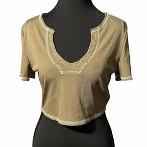 SHEIN Women's Green and Khaki Crop-top